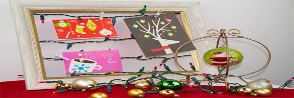 Framed Christmas Card Display with String Christmas Lights Featured Image