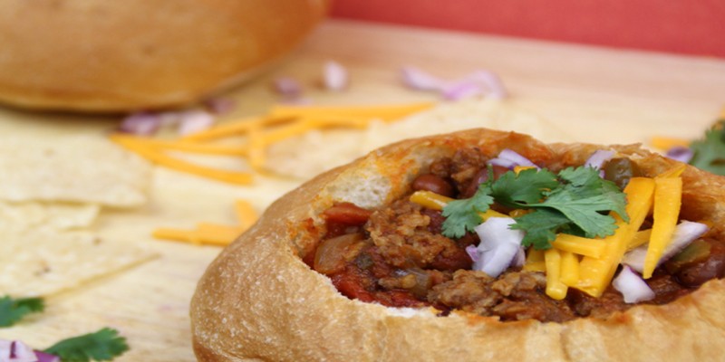 Mexican Inspired Sausage Chili Bread Bowl
