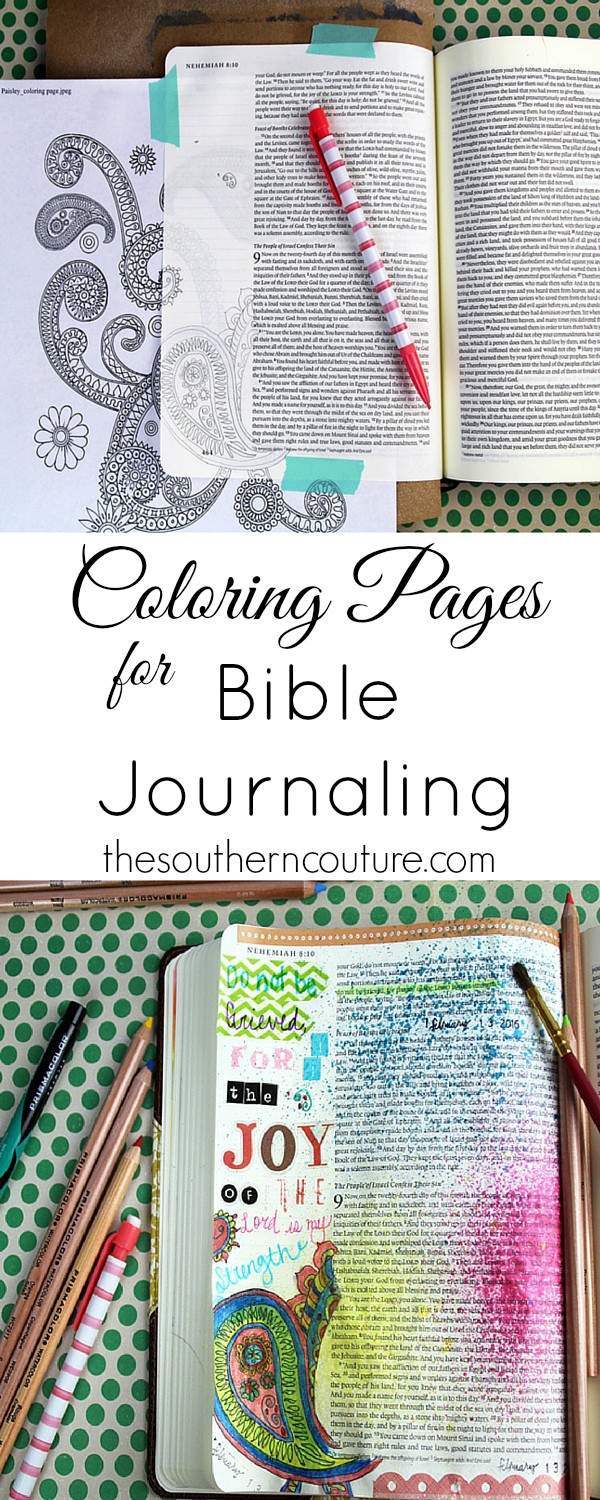 You don't have to be an artist to enjoy Bible journaling. Use coloring pages that are so popular right now and trace them onto your pages. Find out how to make this same entry at thesoutherncouture.com.