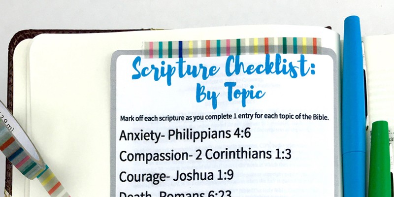 Bible Printable with Scripture Topics Listed