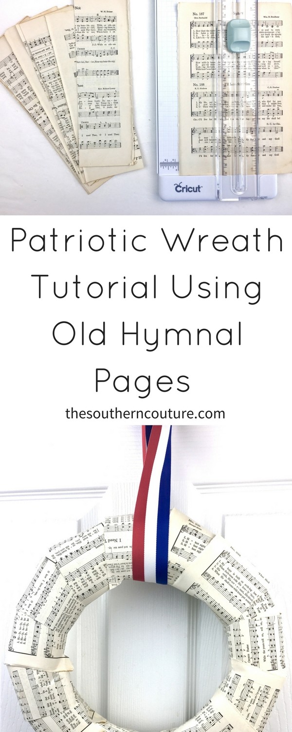 Check out this patriotic wreath tutorial using old hymnal pages and just a few basic supplies. You can make this wreath in less than 10 minutes.