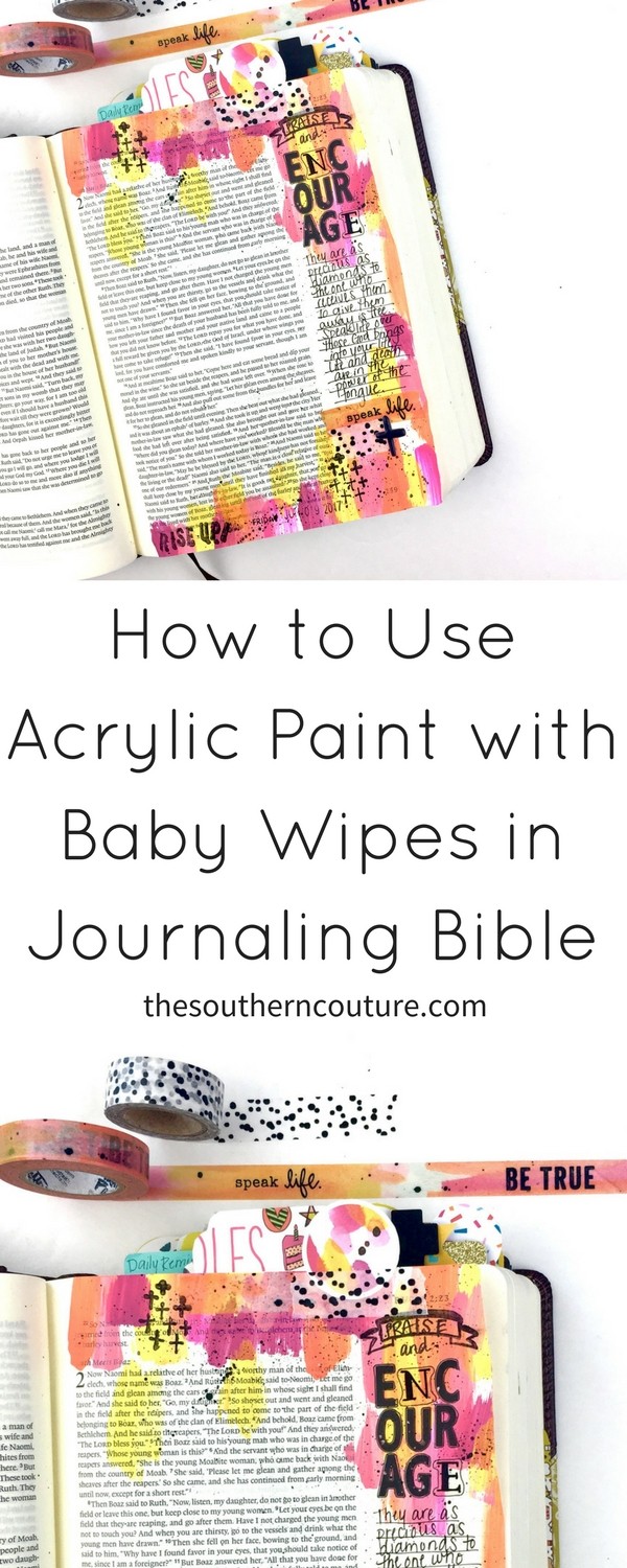 Learn how to use acrylic paint with baby wipe technique for Bible journaling with a few simple steps and techniques. Check out this step-by-step video now. 