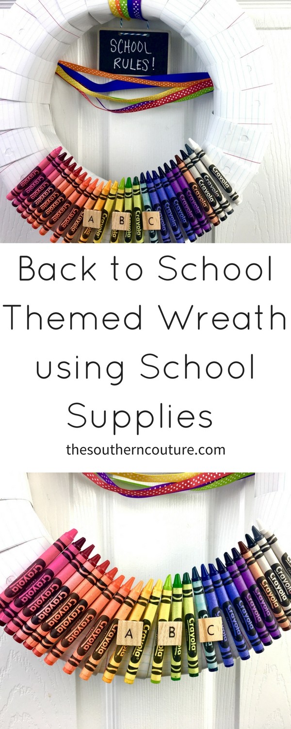 Kick off the next school year with a back to school themed wreath using school supplies that is perfect for a homework station or as a gift to your child's new teacher this year. 