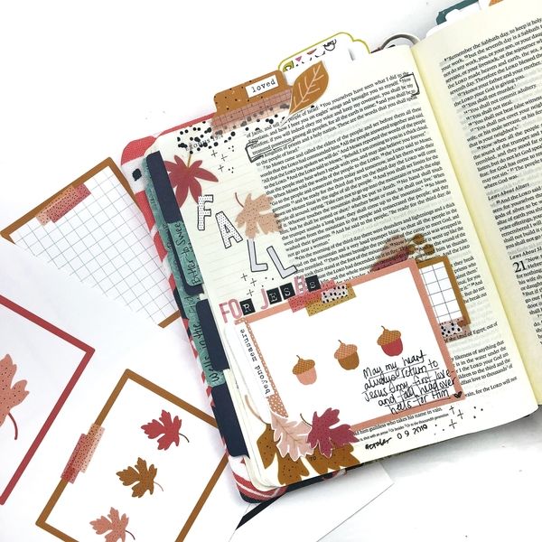 Fall Inspired Bible Journaling and MemoryDex Cards using Printable Stickers