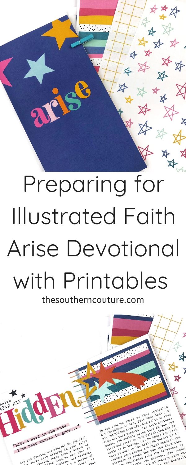 Let's start preparing for Illustrated Faith Arise devotional with printables and other supplies from the kit and your stash to set-up our devotional travelers notebook. 