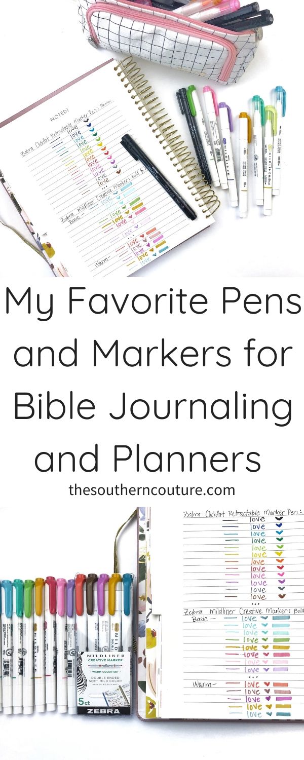 I am sharing all my favorite pens and markers for Bible journaling and planners with color swatches too. 