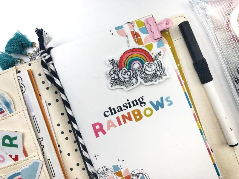 Set-Up and Supplies for Illustrated Faith Chasing Rainbows Devotional Kit