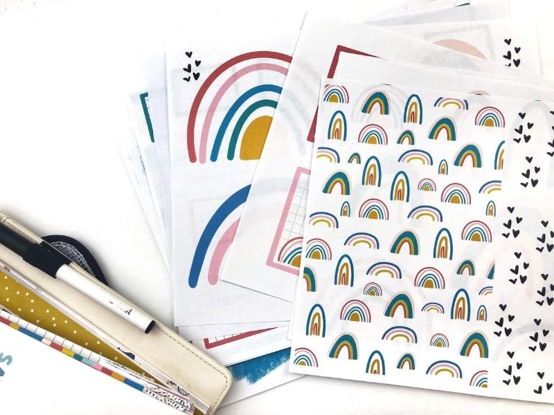 Set-Up and Supplies for Illustrated Faith Chasing Rainbows Devotional Kit