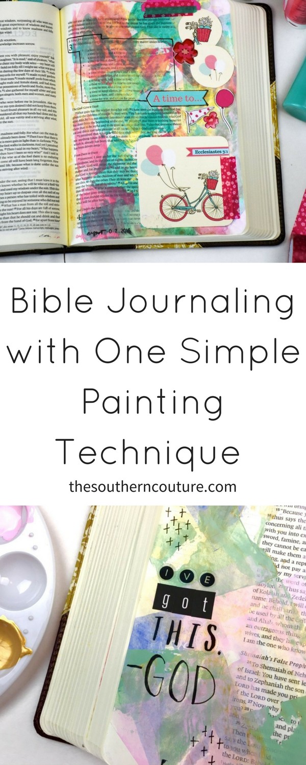 Using certain art mediums in a journaling Bible may seem impossible, but Bible journaling with one simple painting technique is totally possibly and brings so much color to the pages.