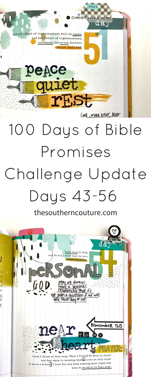 Today check out my 100 Days of Bible Promises Challenge Update Days 43-56 where I'm sharing a recap of my entries for the past two weeks with a video flip-through in my devotional journal.