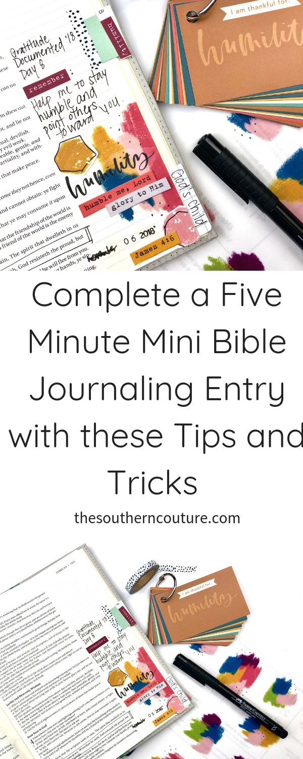 Finding time every day to spend in the Word is totally possible. I can't wait to show you how to complete a five minute mini Bible journaling entry with several tips to make it easier. 