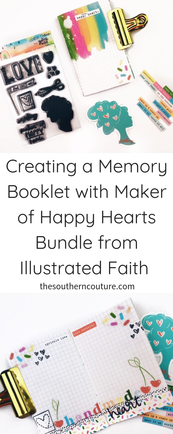 Come and learn how I'm creating a memory booklet with Maker of Happy Hearts Bundle from Illustrated Faith. The bundle includes a passport size booklet, stamp set, and sticker. Plus the colors and design are adorable. 