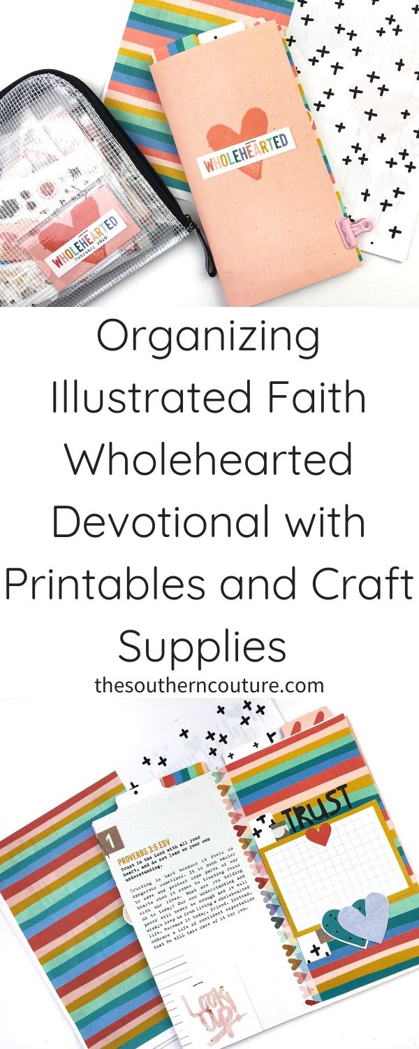 Today I'm organizing Illustrated Faith Wholehearted devotional with printables and craft supplies from my own stash. I love having this extra space I can create for all the journaling and notes. 