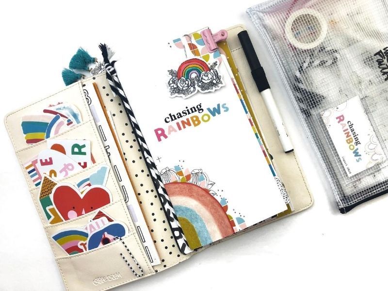 Set-Up and Supplies for Illustrated Faith Chasing Rainbows Devotional Kit